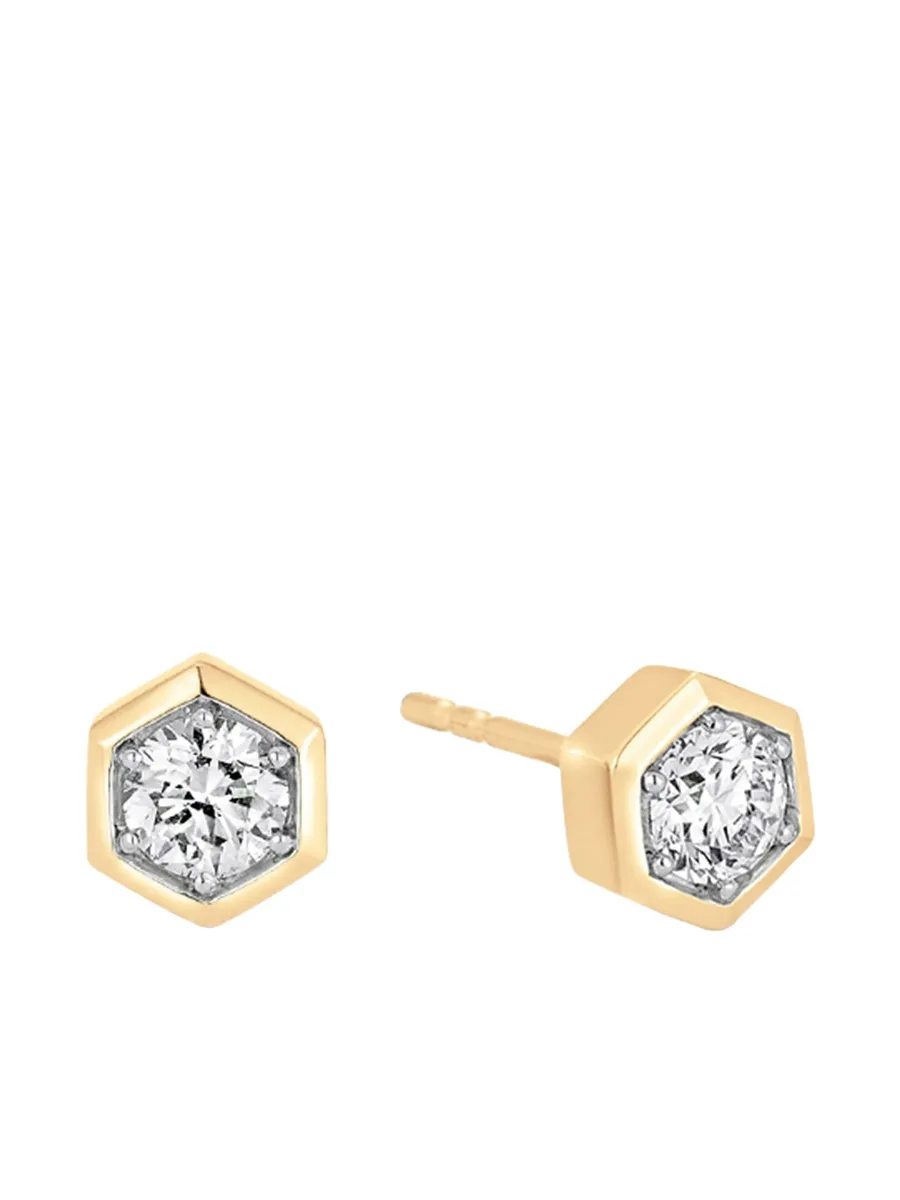 серьги-гвоздики honeycomb из желтого золота с бриллиантами 2