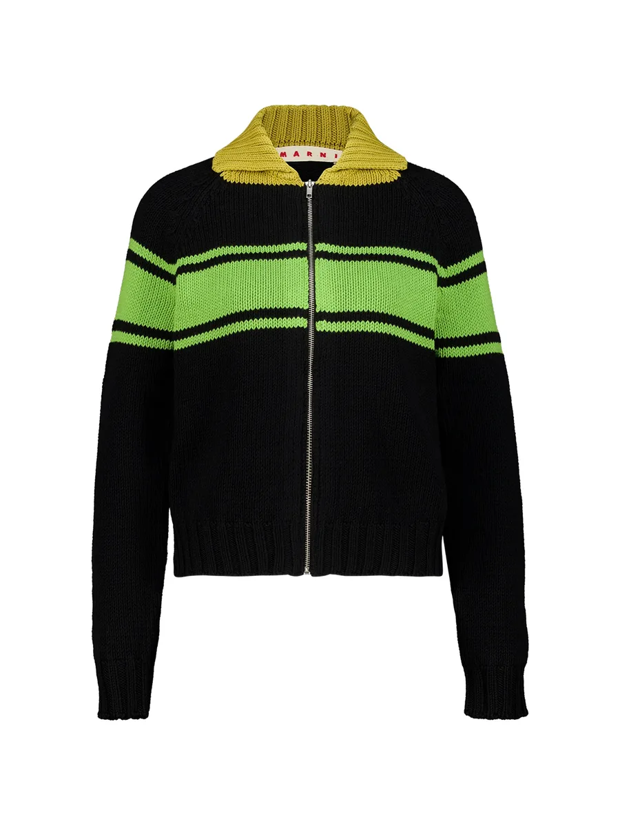 striped zip-up cardigan 1