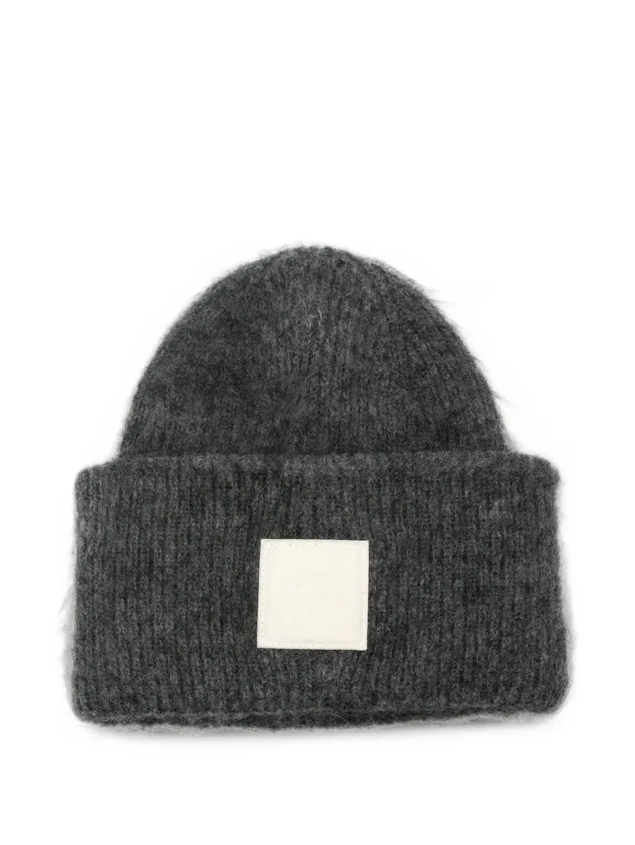 logo-patch mohair-blend beanie hat 1