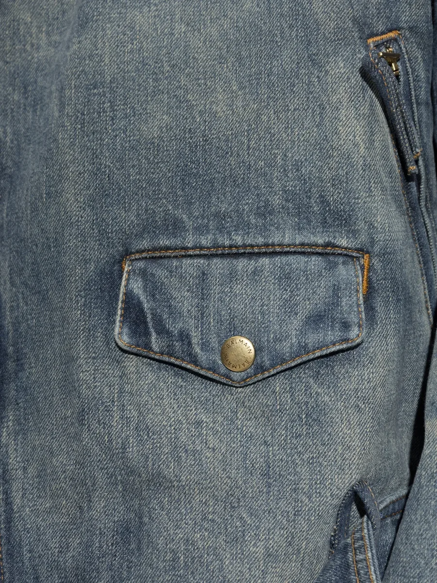 belted biker-style denim jacket 5