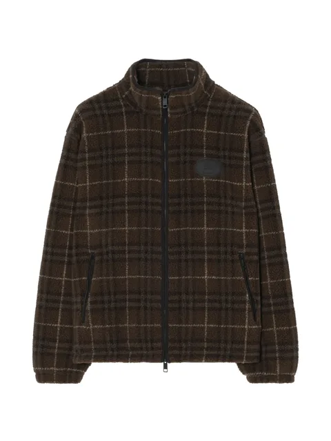 check wool cashmere blend fleece jacket