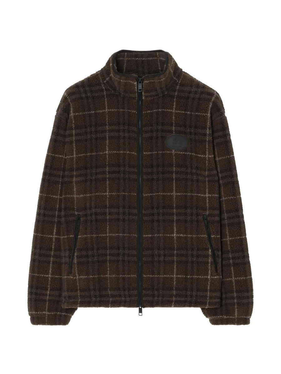 check wool cashmere blend fleece jacket 1
