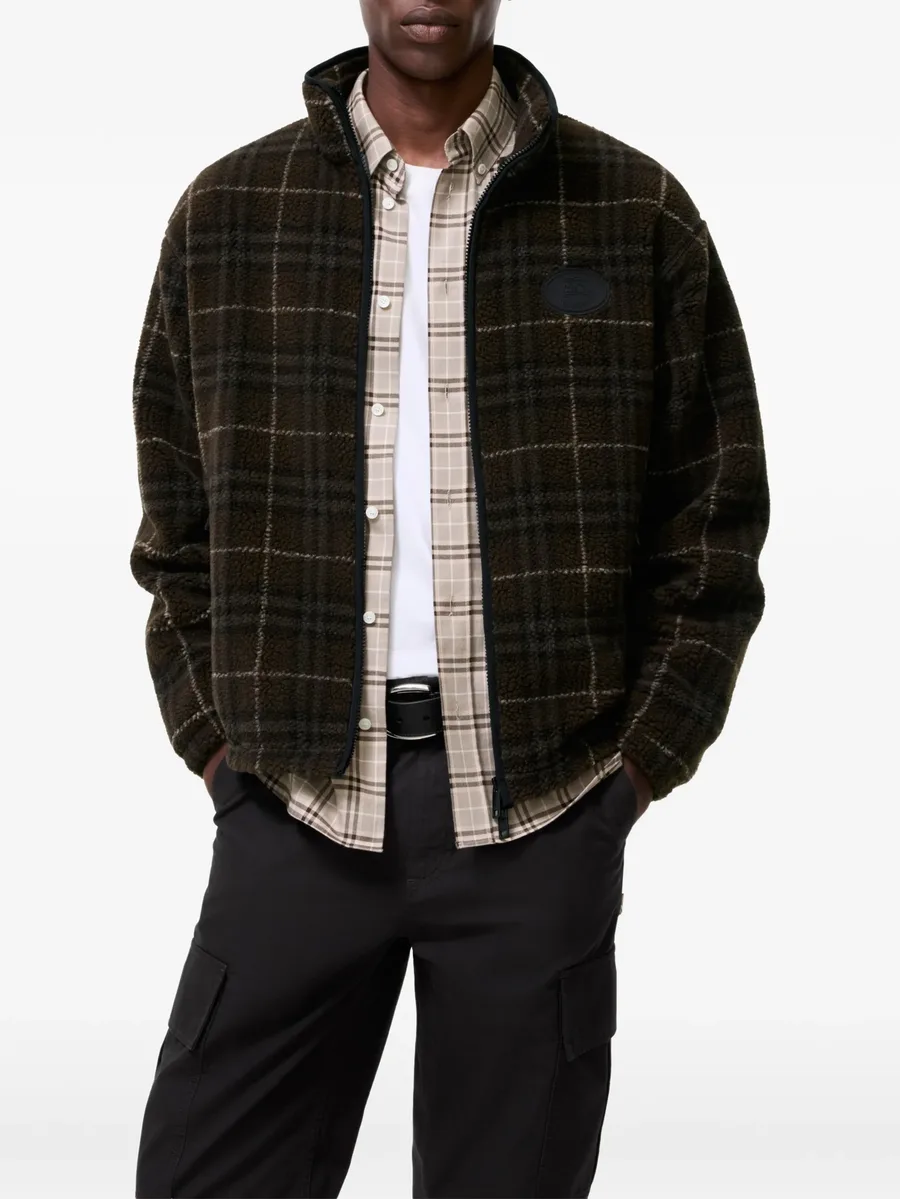 check wool cashmere blend fleece jacket 2