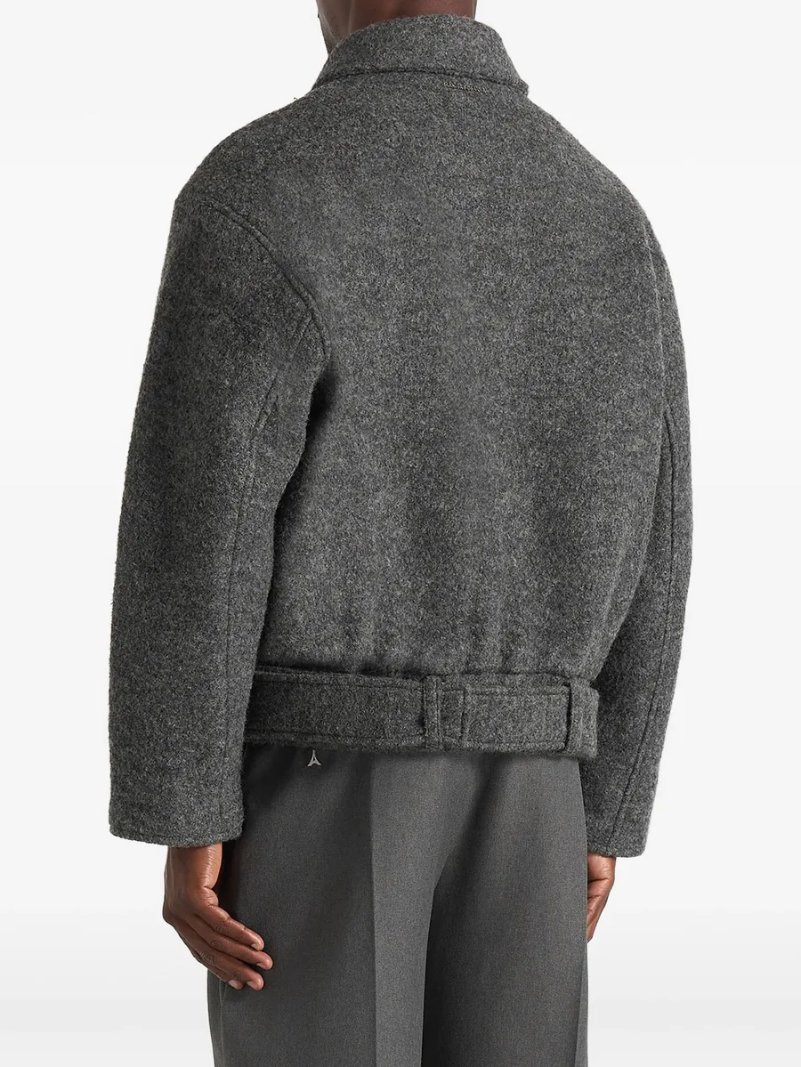 Ezra in grey wool belted bomber jacket 5