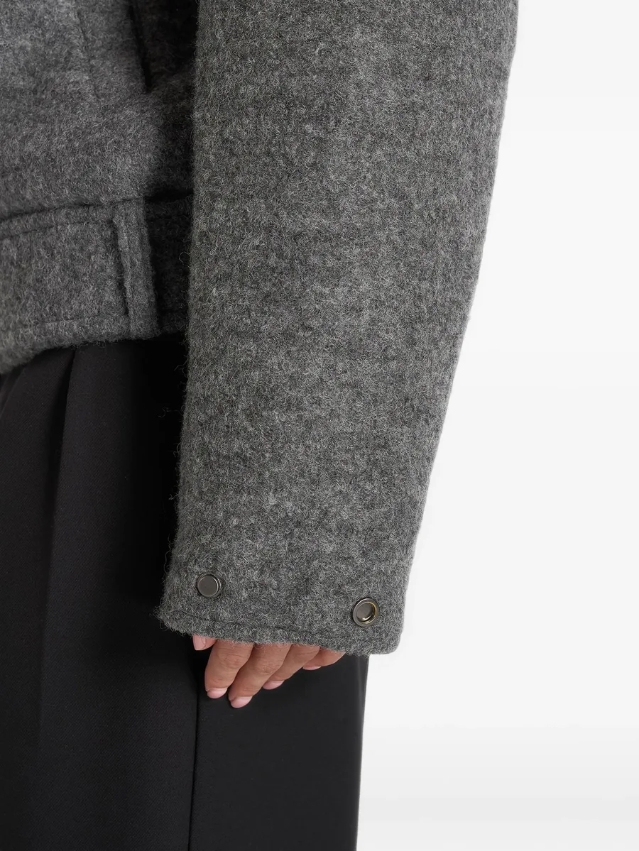 Ezra in grey wool belted bomber jacket 7