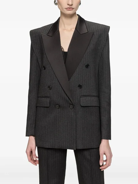 pinstripe contrast-lapel double-breasted blazer