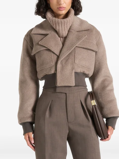 Cosette in taupe wool lapel bomber jacket