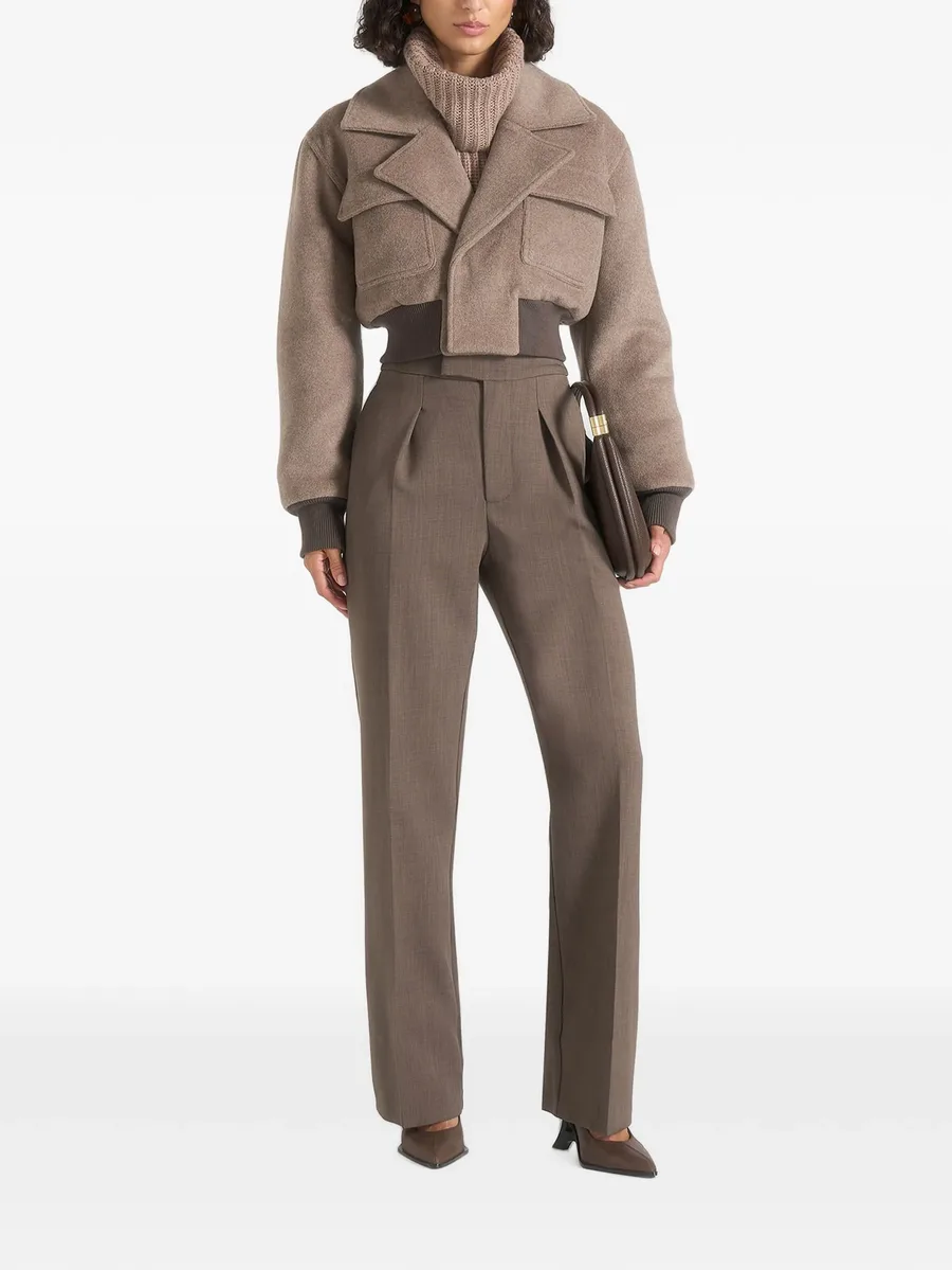 Cosette in taupe wool lapel bomber jacket 2