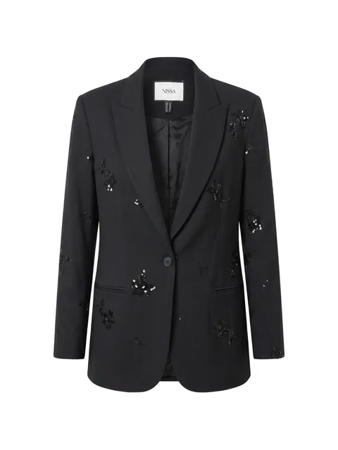 sequin-embellished floral-appliqué blazer