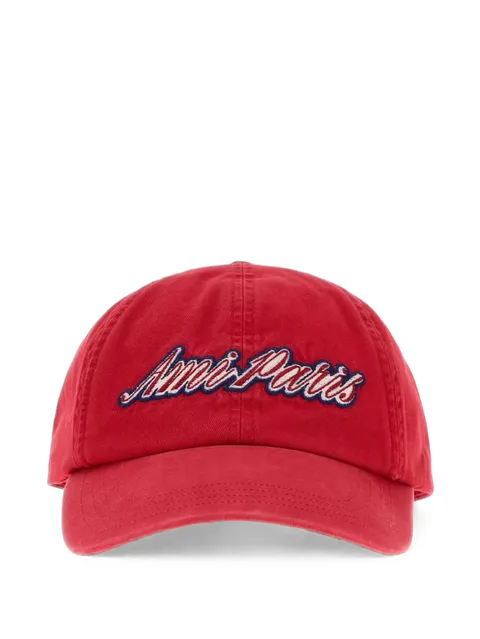 red cotton cap with Ami Paris embroidery