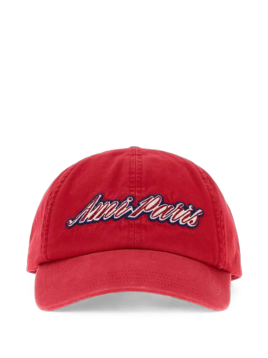 red cotton cap with Ami Paris embroidery 1