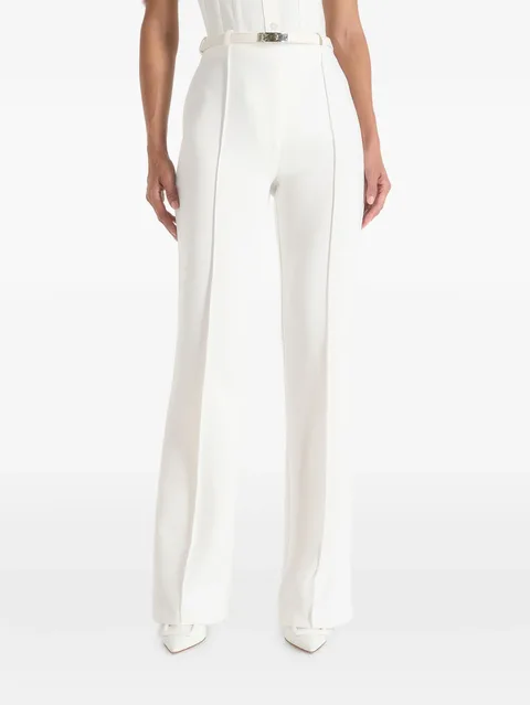 Quinn in white high-waisted belted fit & flare trousers