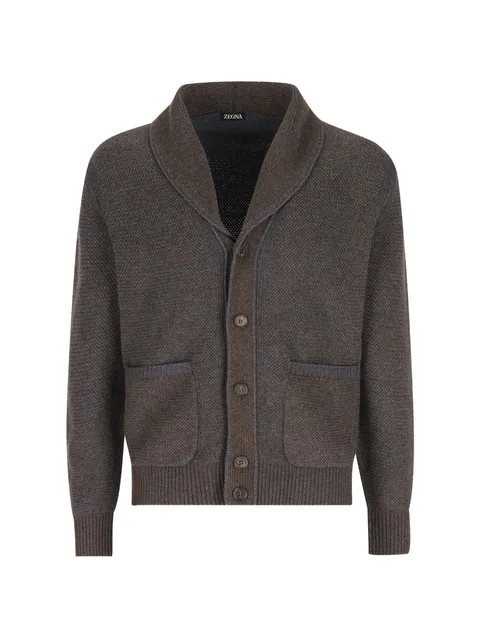 shawl-collar knit cardigan