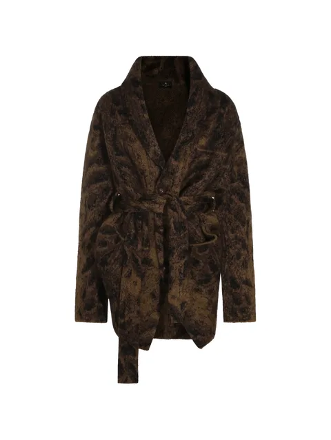 belted leopard-print cardigan