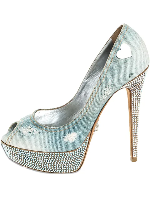 145mm denim crystal pumps
