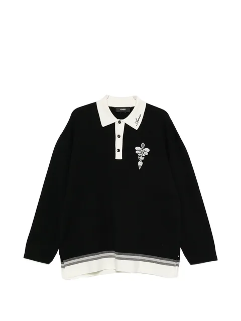 logo-embroidered striped-trim polo shirt