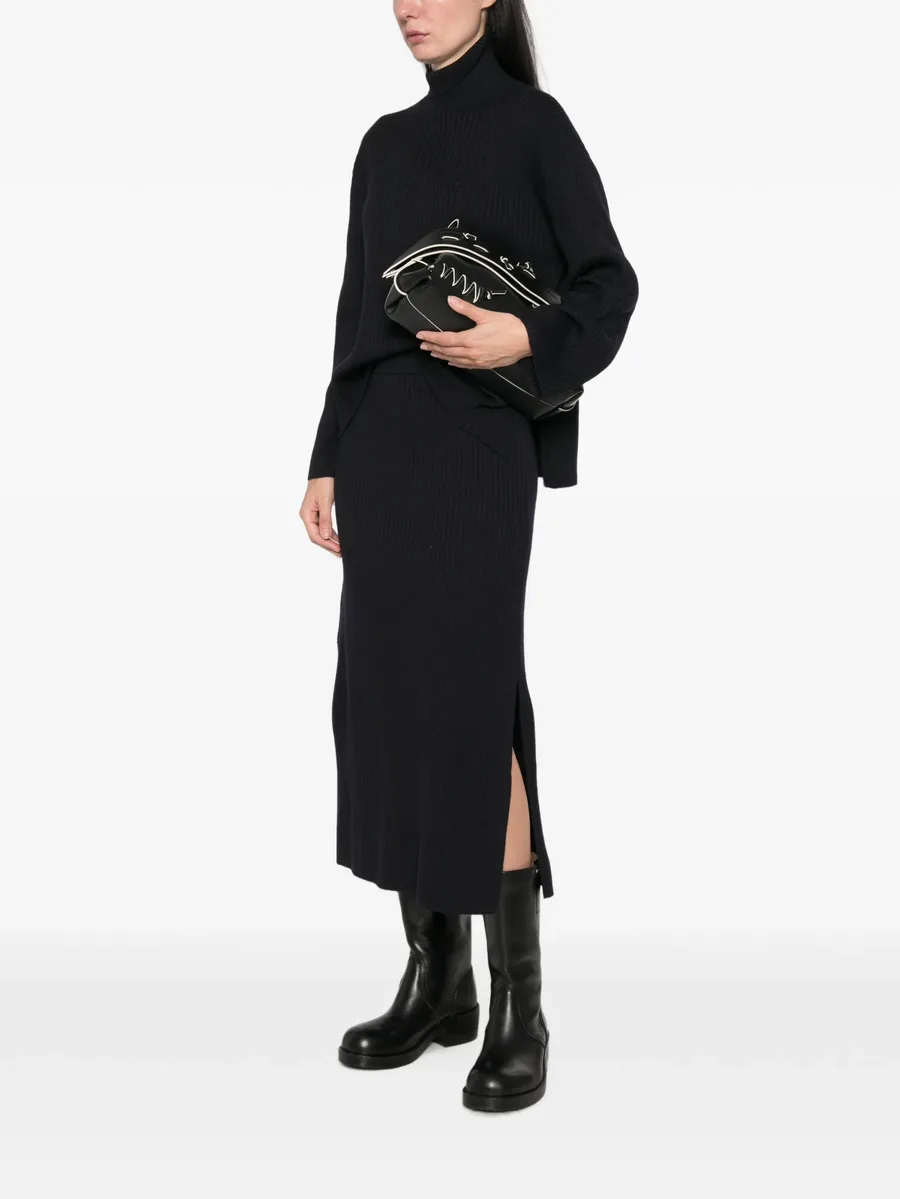 ribbed-knit side-slit midi skirt 2