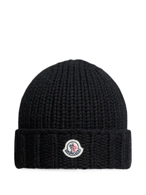 logo-patch chunky-knit beanie hat