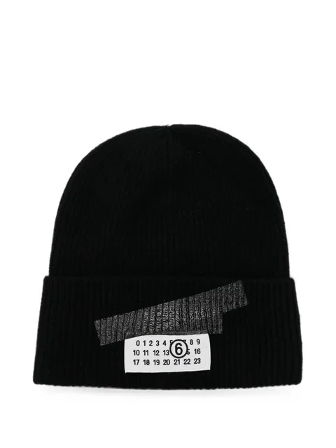 logo-patch ribbed-knit beanie hat