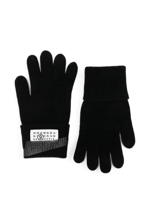logo-patch ribbed gloves