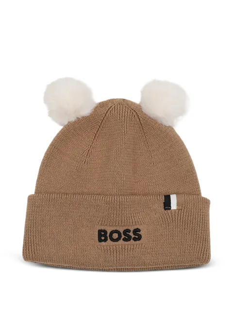 logo-embroidered pompom beanie hat
