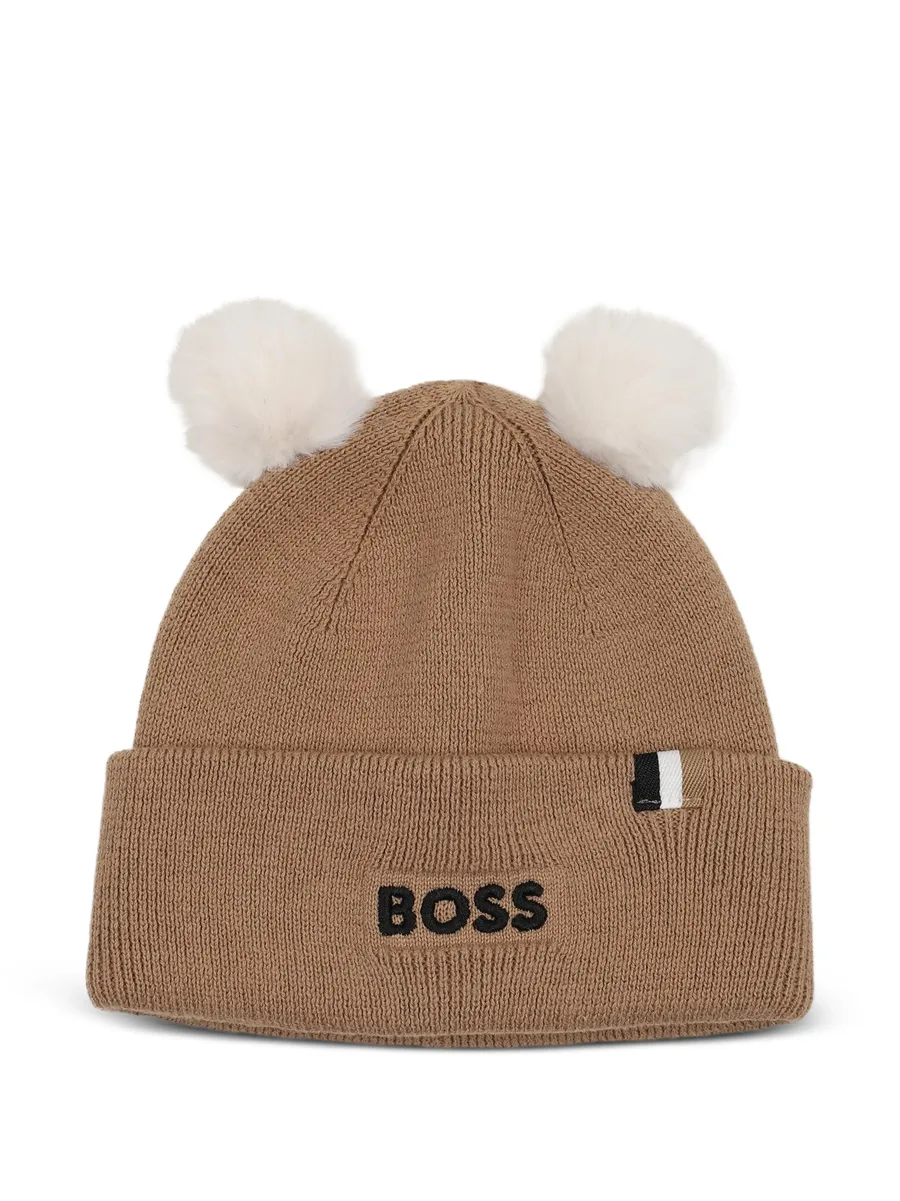 logo-embroidered pompom beanie hat 1