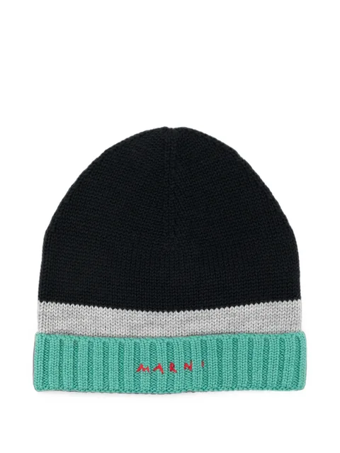colour-block embroidered beanie hat