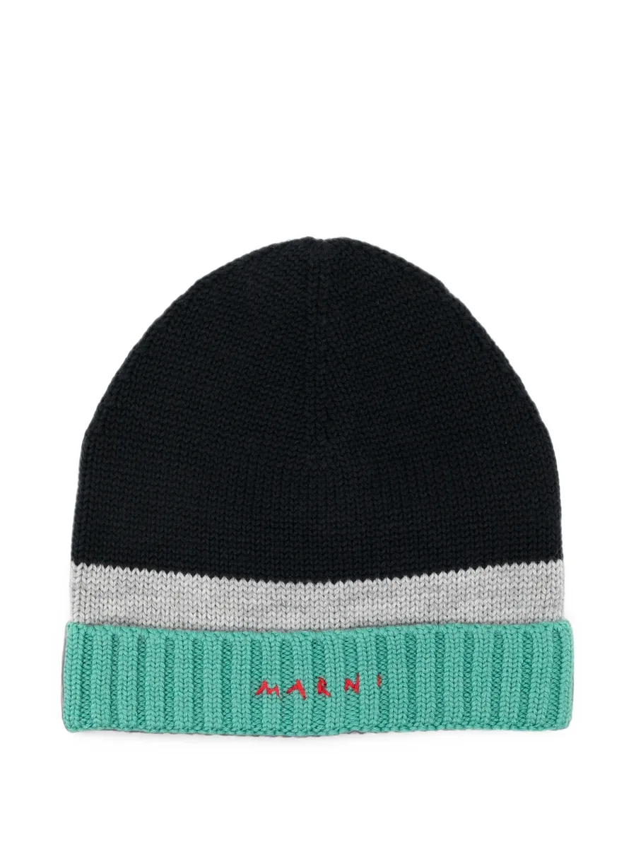 colour-block embroidered beanie hat 1