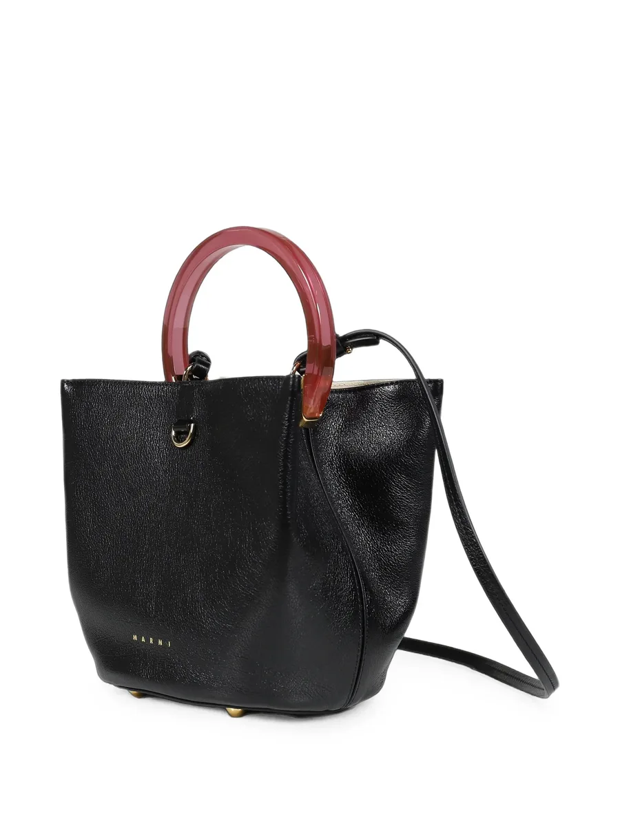 black leather Pannier bucket bag 3