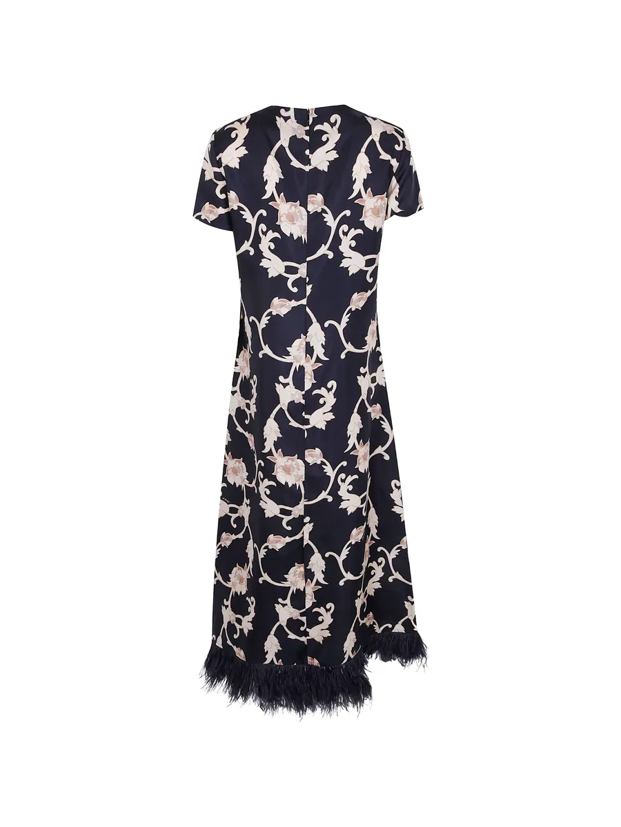 floral-print feather-trim dress 2