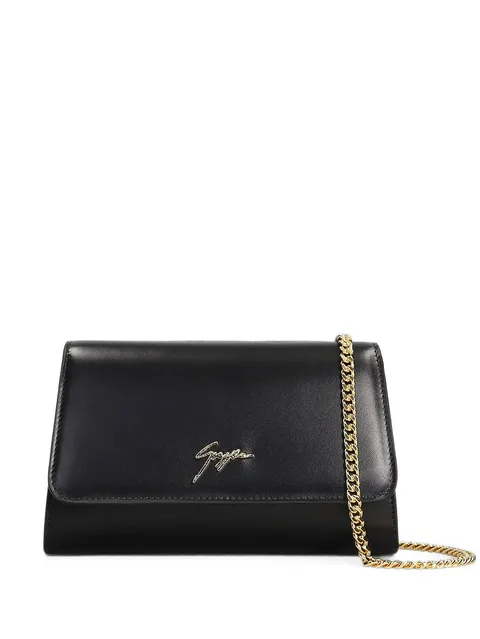 logo-plaque chain-strap leather clutch bag