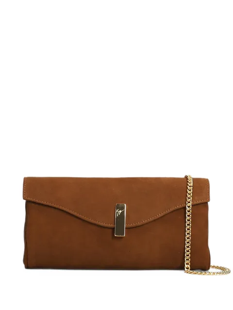 Flutie logo-plaque chain-link suede clutch bag