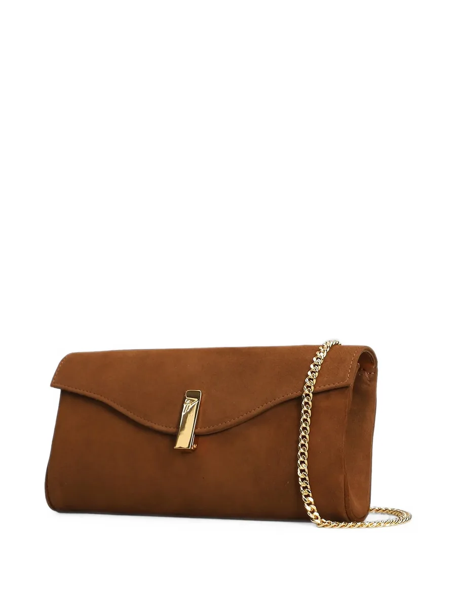Flutie logo-plaque chain-link suede clutch bag 3