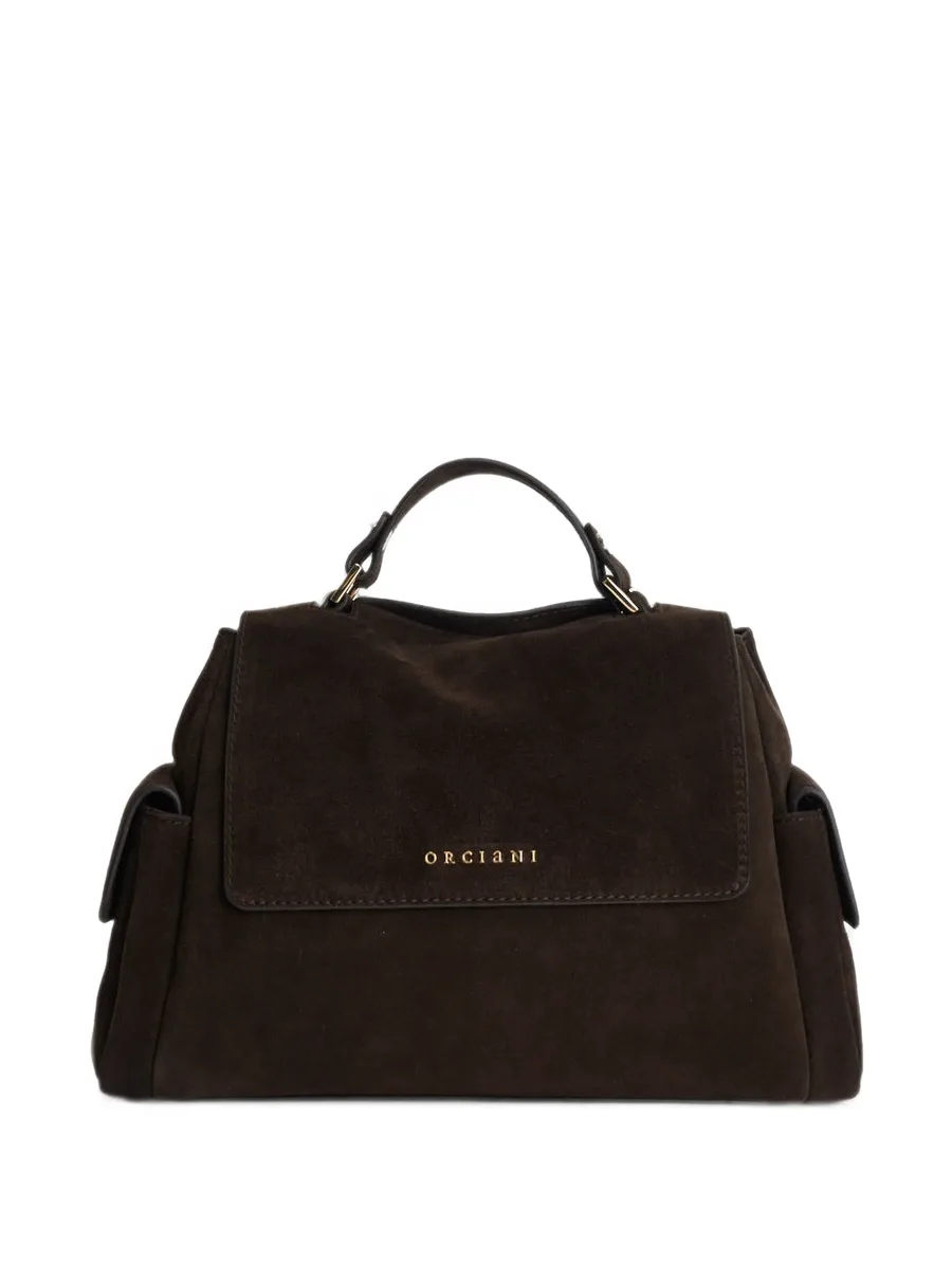 logo-plaque suede tote bag 1