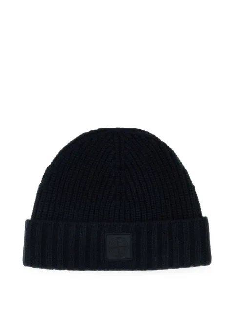 logo-patch ribbed-knit beanie hat