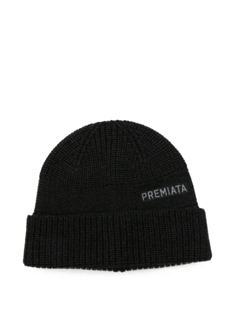 logo-print ribbed-knit beanie hat