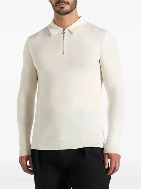 long sleeve polo top with zip off white