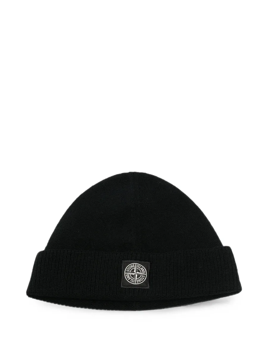 logo-patch ribbed-trim beanie hat 1