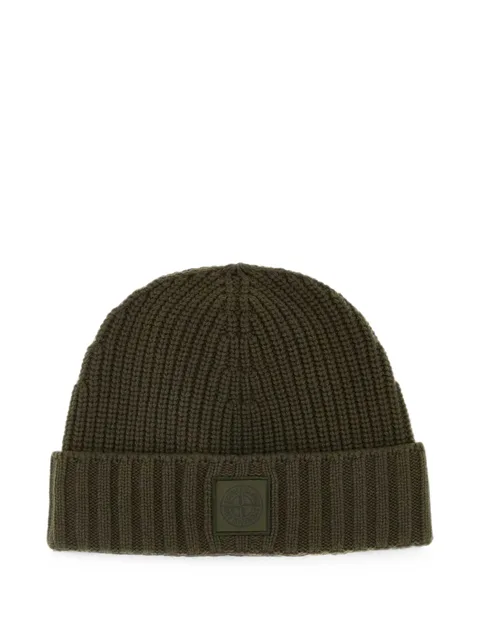 logo-patch ribbed-knit beanie hat