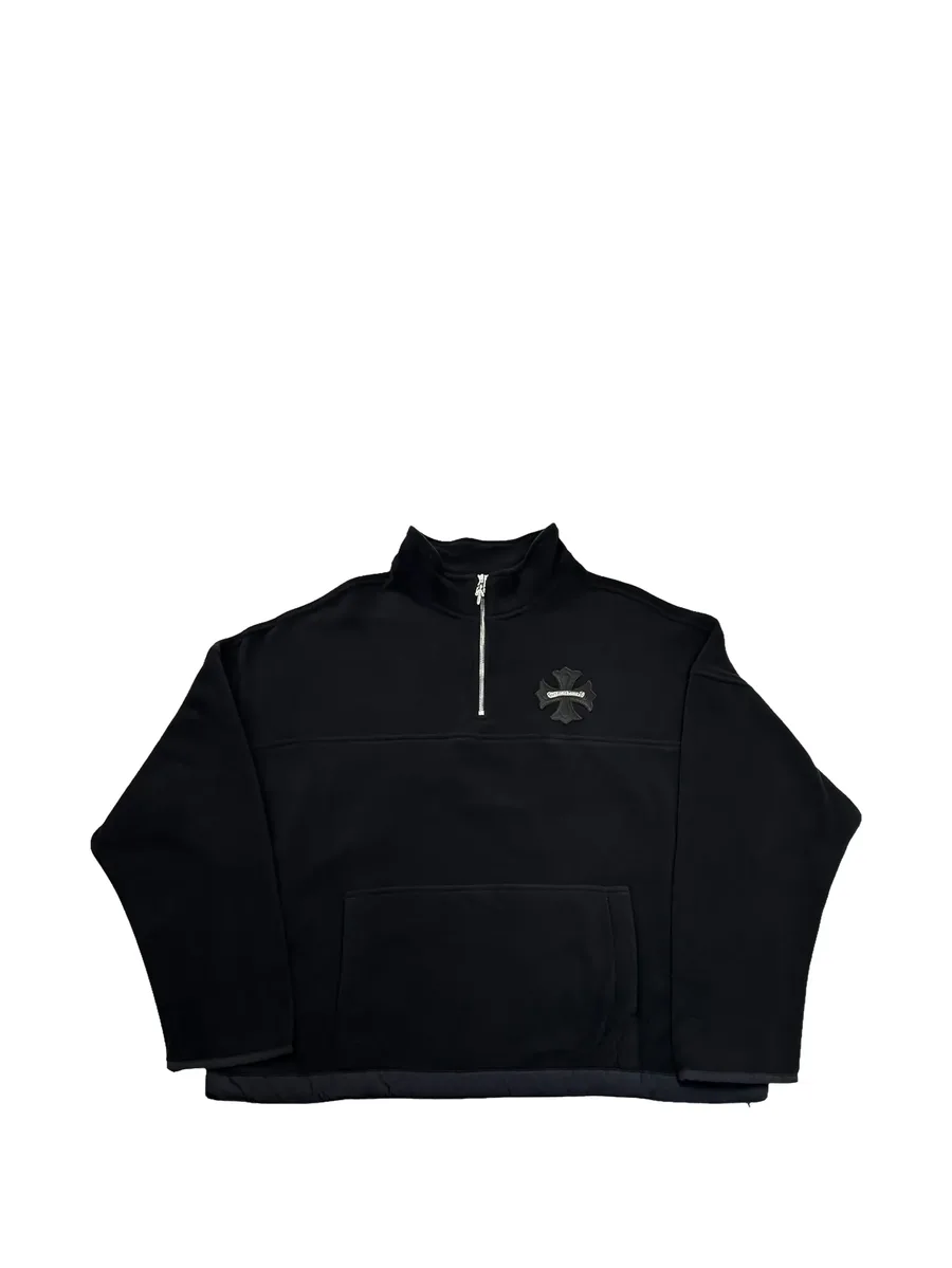 Plus leather-patch fleece sweatshirt 1