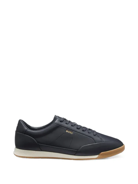 leather sneakers with foil logo