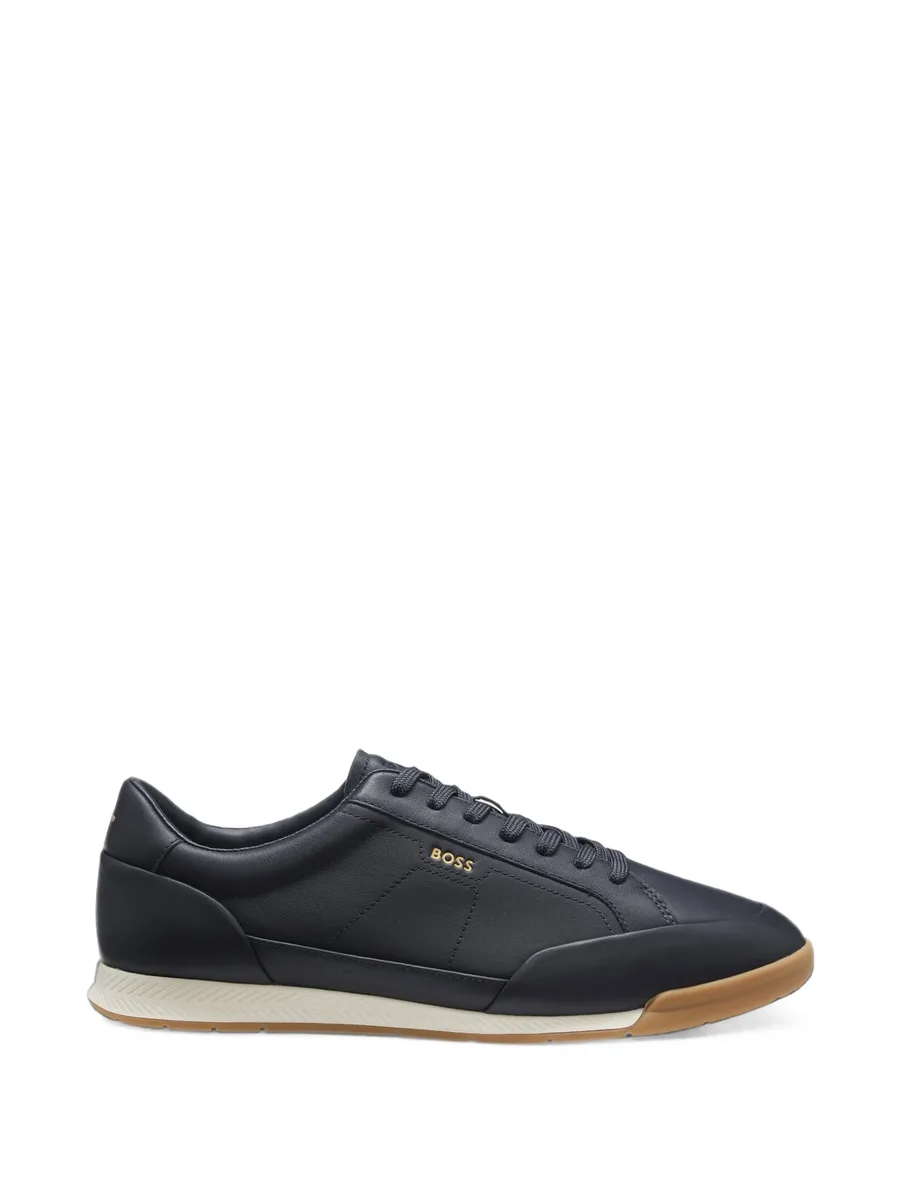leather sneakers with foil logo 1