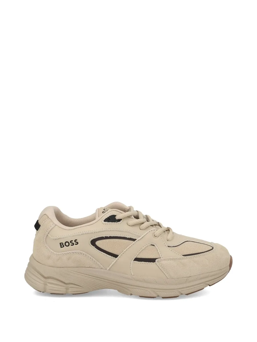 trainers in leather and mesh 1