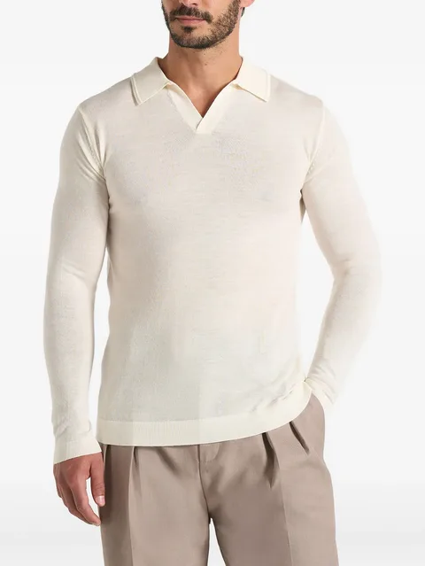 merino-wool long-sleeve Revere polo shirt - off-white