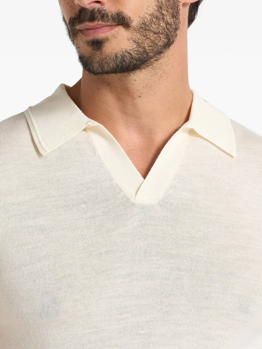 merino-wool long-sleeve Revere polo shirt - off-white 5