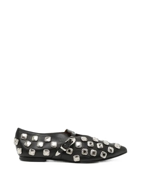 stud-embellished buckle-fastening pumps