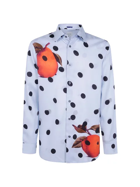 polka-dot pear-print shirt