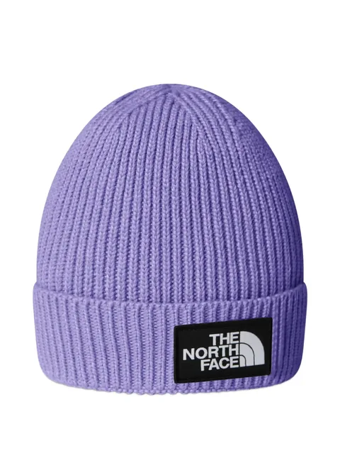 logo-patch ribbed-knit beanie hat