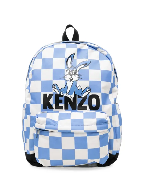 checkerboard-print rabbit-motif backpack