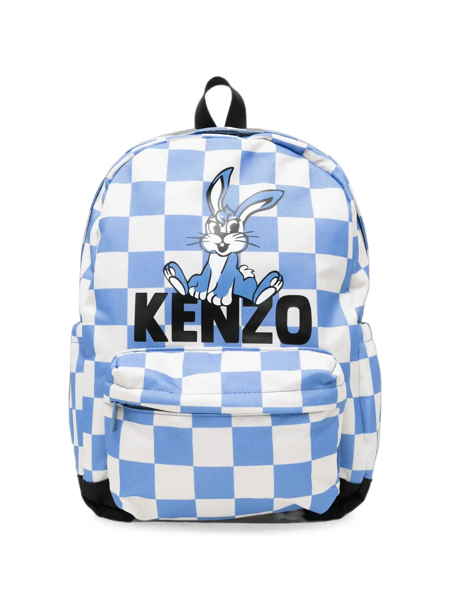 checkerboard-print rabbit-motif backpack 1
